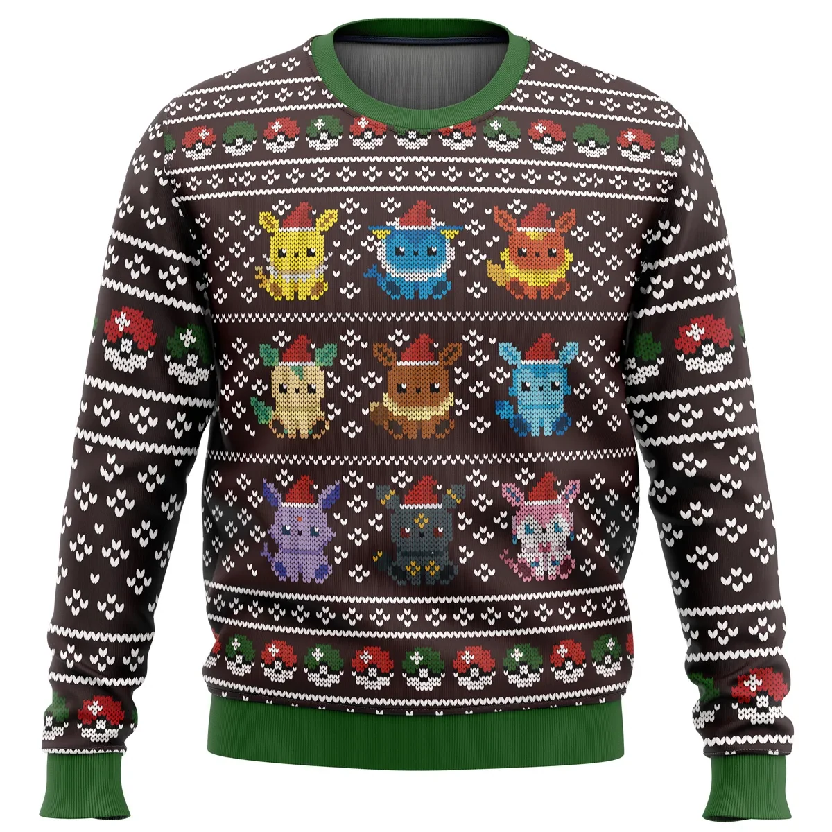 Pokemon Eeveelution Ugly Christmas Sweater, Eevee Vaporeon Jolteon Flareon Santa Holiday Sweater, Unisex Xmas Sweatshirt, Gamer Gift for Trainers