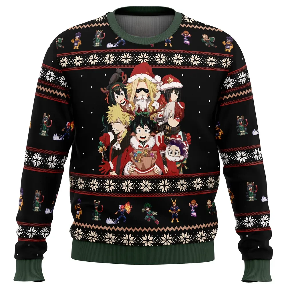 My Hero Academia Boku No Holiday Ugly Christmas Sweater, Deku Bakugo Todoroki and All Might MHA Santa Sweater, Unisex Xmas Sweatshirt, Anime Gift