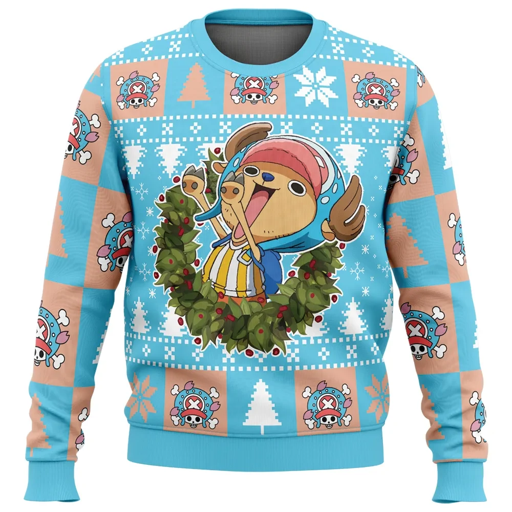 Timeskip Tony Tony Chopper Ugly Christmas Sweater, One Piece Holiday Sweater, Straw Hat Pirates Reindeer Unisex Sweatshirt, Anime Xmas Gift