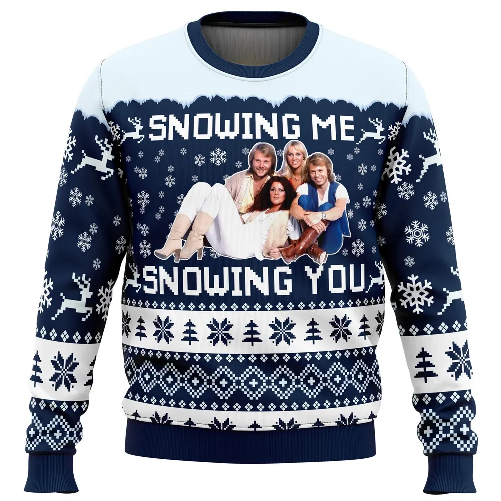 Snowing Me Snowing You ABBA Ugly Christmas Sweater, Swedish Pop Band Music Holiday Sweater, Unisex Xmas Sweatshirt, Gift for ABBA Music Fans