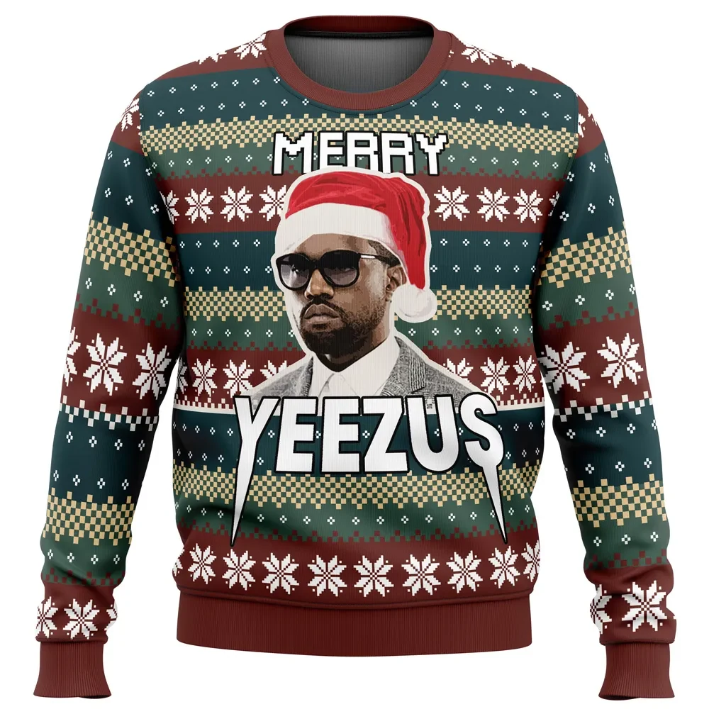 Merry Yeezus Kanye West Ugly Christmas Sweater, Yeezus Santa Hat Holiday Sweatshirt, Rap Music Xmas Gift for Hip Hop Fans and Collectors