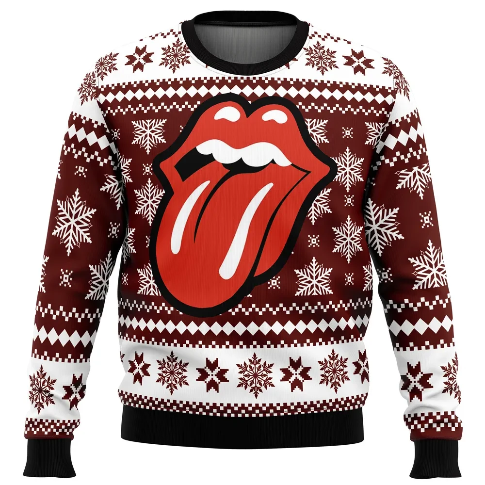 The Rolling Stones Ugly Christmas Sweater, Rolling Stones Tongue Logo Holiday Sweater, Unisex All Over Print Rock Music Xmas Gift for Fans