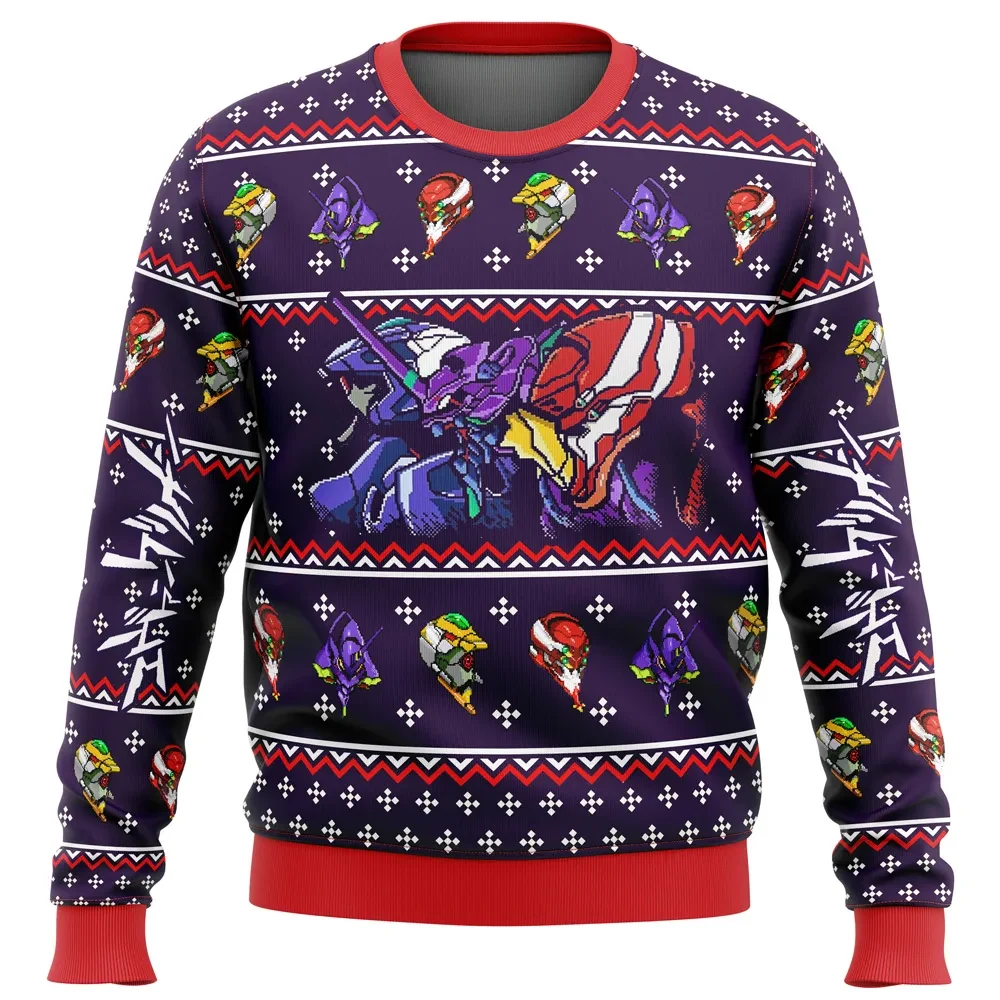 Neon Genesis Evangelion Eva Unit 01 and Unit 02 Ugly Christmas Sweater, Evangelion Holiday Sweater, Anime Xmas Jumper