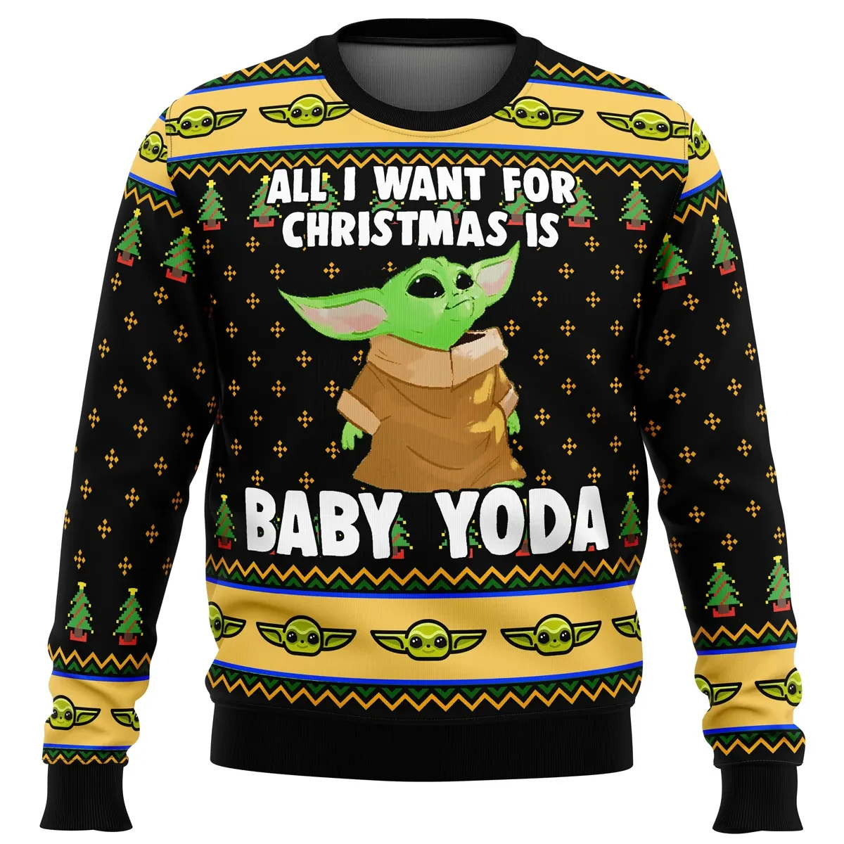 All I Want for Christmas Is Baby Yoda Grogu The Mandalorian Star Wars Ugly Christmas Sweater, Star Wars Holiday Sweater, All Over Print Xmas