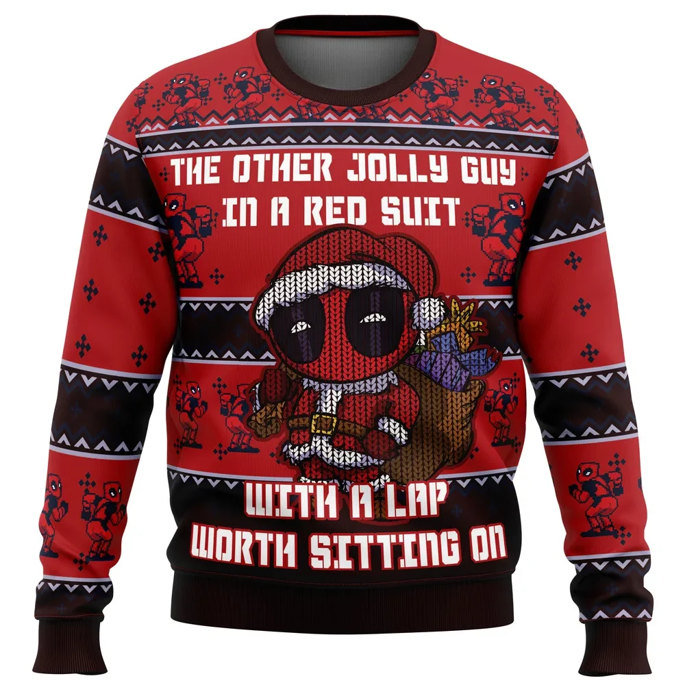 Deadpool Jolly Red Guy Ugly Christmas Sweater, The Other Jolly Guy in a Red Suit, Marvel Holiday Sweater, Funny Chibi Santa Xmas Gift