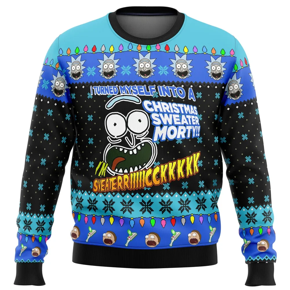 I'm Sweater Rick Ugly Christmas Sweater, Rick and Morty Holiday Sweater, I Turned Myself Into a Christmas Sweater Morty, Cartoon Xmas Gift