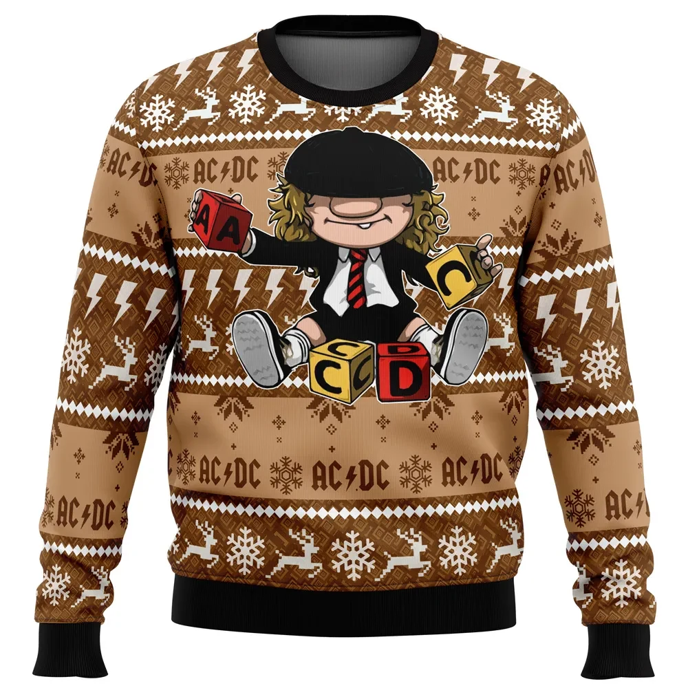 Brian Johnson AC/DC Ugly Christmas Sweater, Schoolboy Rocker with Toy Blocks, Rock Band Holiday Sweater, Music Xmas Gift for Fans