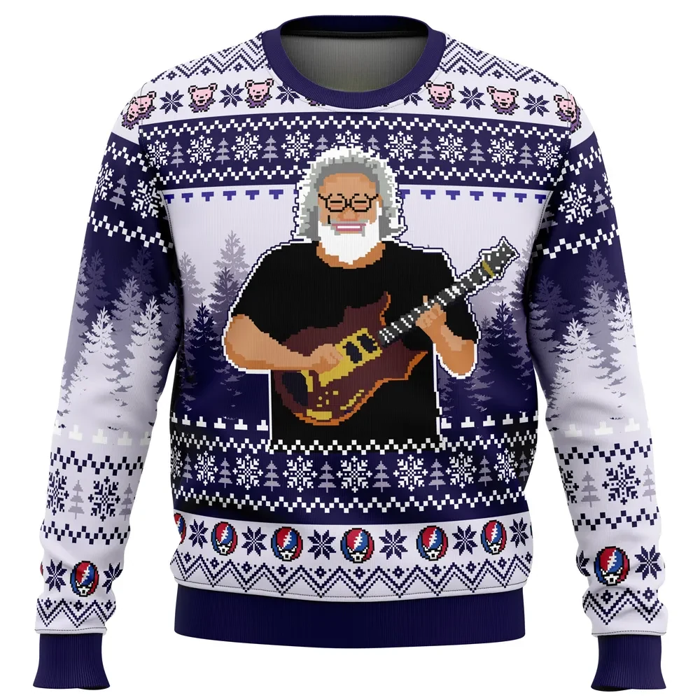 Jerry Garcia Grateful Dead Ugly Christmas Sweater, Rock Band Holiday Sweater with Dancing Bears, Deadhead Music Xmas Gift for Fans