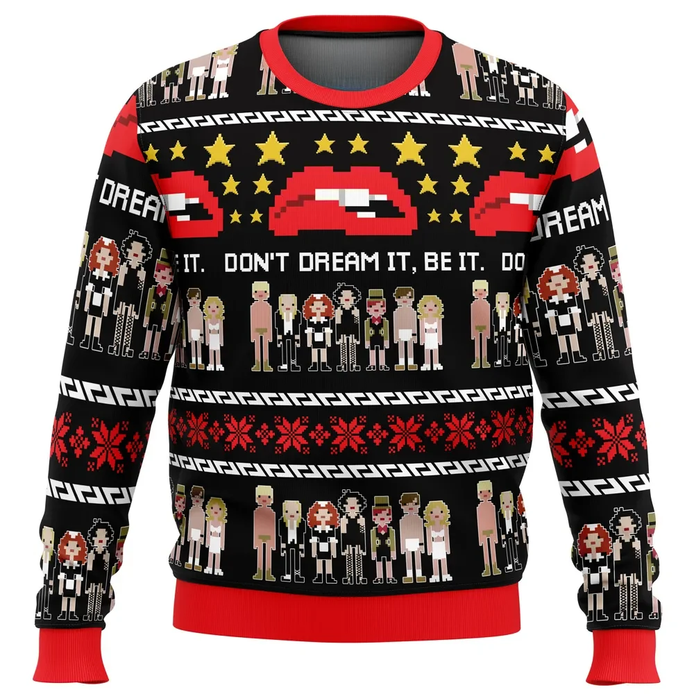 Don't Dream It Be It The Rocky Horror Picture Show Ugly Christmas Sweater, Red Lips Holiday Sweatshirt, Cult Classic Movie Xmas Gift