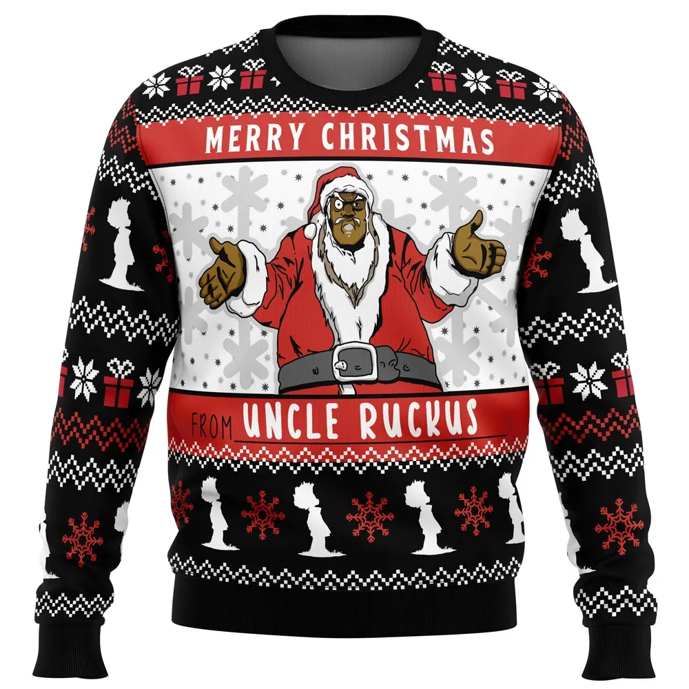 Merry Christmas From Uncle Ruckus Ugly Christmas Sweater, The Boondocks Santa Holiday Sweater, Unisex Funny Cartoon Xmas Gift for Fans
