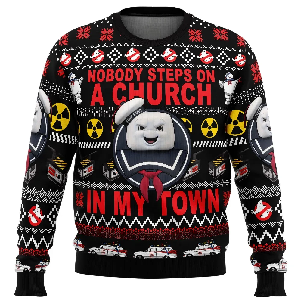 Nobody Steps on a Church in My Town Ghostbusters Ugly Christmas Sweater, Ghostbusters Movie Holiday Sweater, All Over Print Xmas Sweater