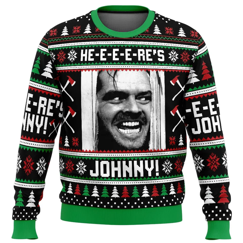 Here's Johnny The Shining Ugly Christmas Sweater, Jack Torrance Horror Movie Holiday Sweater, Cult Classic Film Fan Xmas Gift