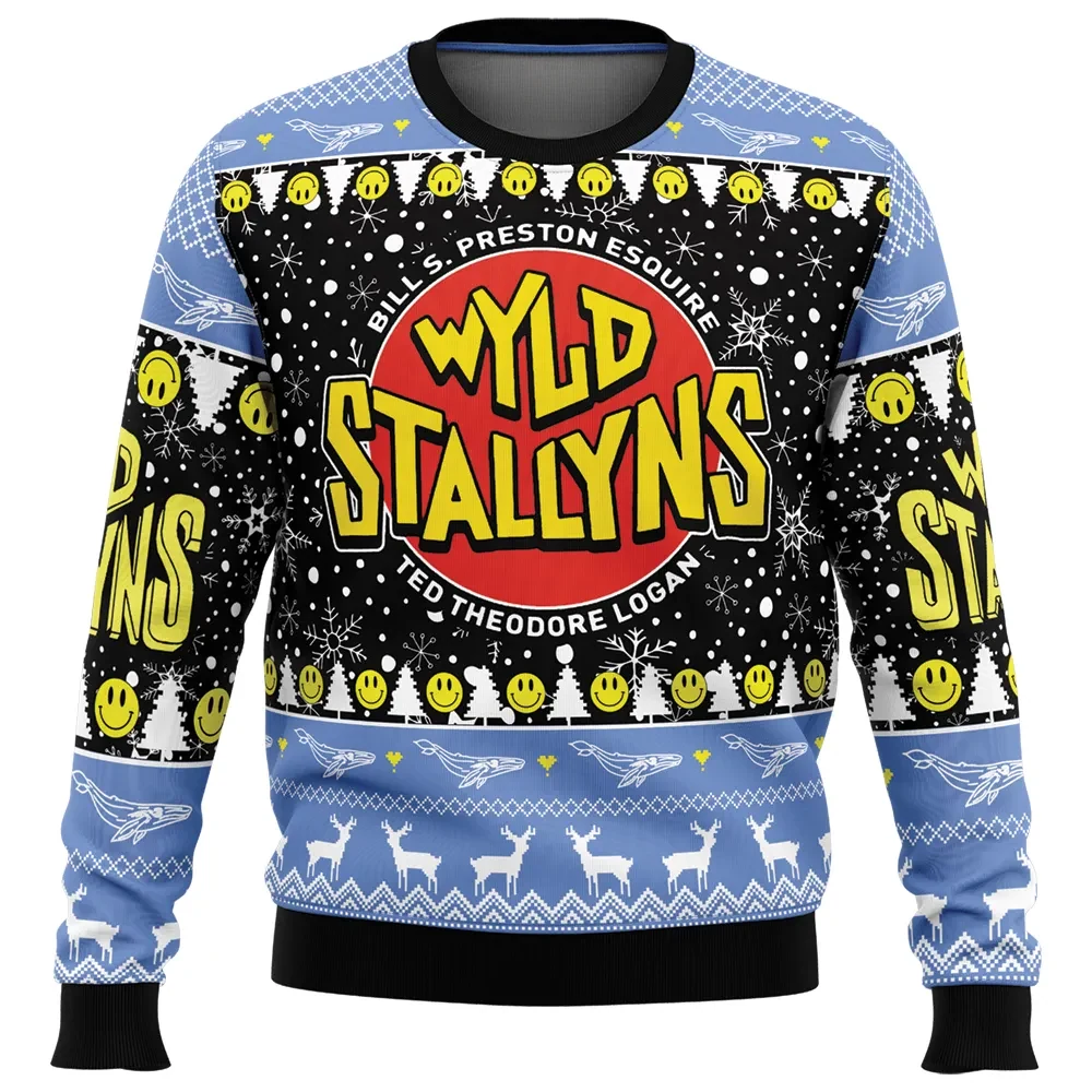 Wyld Stallyns Bill and Ted's Excellent Adventure Ugly Christmas Sweater, Movie Holiday Sweater, Unisex All Over Print Xmas Jumper