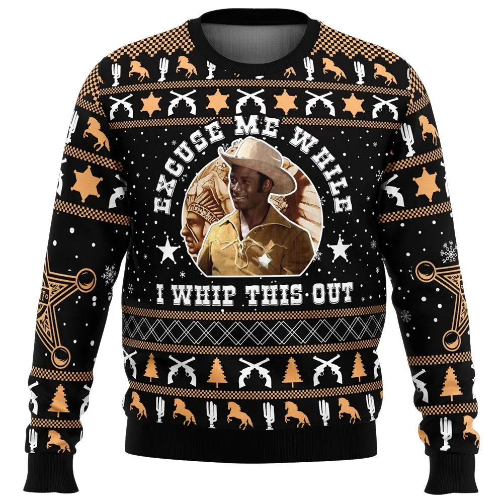 Excuse Me While I Whip This Out Blazing Saddles Ugly Christmas Sweater, Western Comedy Movie Holiday Sweater, Unisex Xmas Jumper