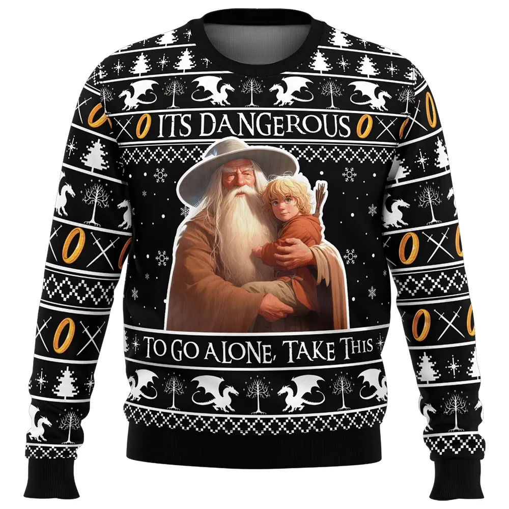 It's Dangerous to Go Alone LOTR Ugly Christmas Sweater, Gandalf and Hobbit Lord of the Rings Holiday Sweater, Fantasy Movie Xmas Gift