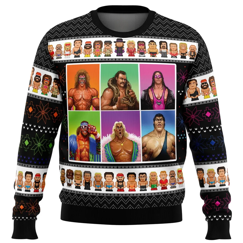 WWF Wrestling Legends Ugly Christmas Sweater, 80s 90s Pro Wrestling Holiday Sweater, Retro Pixel Art Wrestlers, Wrestling Fan Xmas Gift