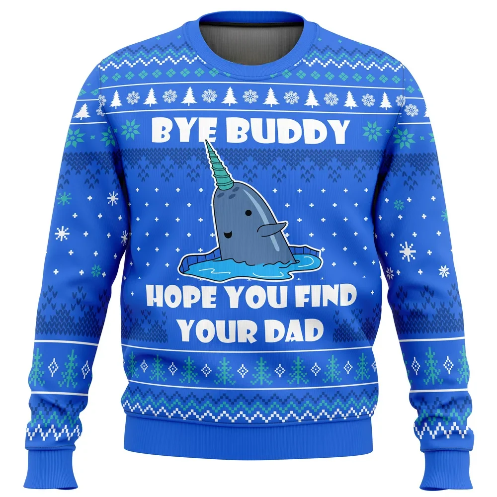 Bye Buddy Hope You Find Your Dad Elf Ugly Christmas Sweater, Narwhal Movie Holiday Sweater, Funny Buddy the Elf Quote Xmas Party Gift