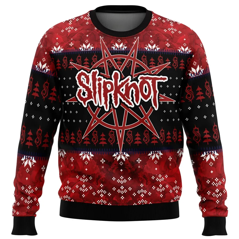 Slipknot Ugly Christmas Sweater, Slipknot Band Nine Point Star Logo Holiday Sweater, Metal Music Xmas Gift, Unisex All Over Print Sweatshirt