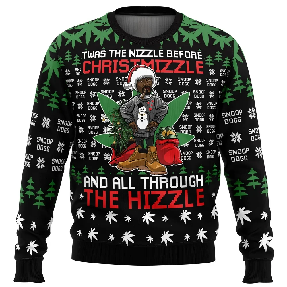 Christmizzle Snoop Dogg Ugly Christmas Sweater, Twas the Nizzle and All Through the Hizzle Holiday Sweater, Funny Rapper Xmas Gift