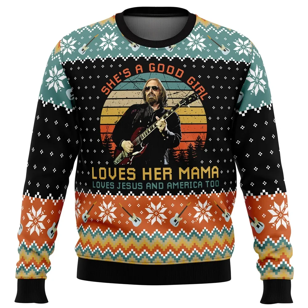 Free Fallin' Tom Petty Ugly Christmas Sweater, She's a Good Girl Loves Her Mama Music Holiday Sweater, Classic Rock Fan Xmas Gift
