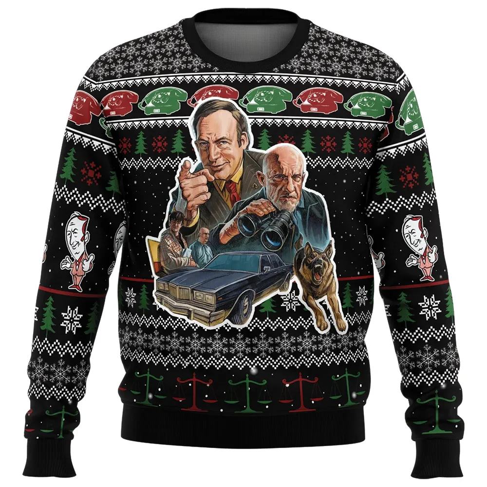 Classic Better Call Saul Ugly Christmas Sweater, Saul Goodman and Mike Ehrmantraut TV Show Holiday Sweater, Breaking Bad Universe TV Xmas Gift