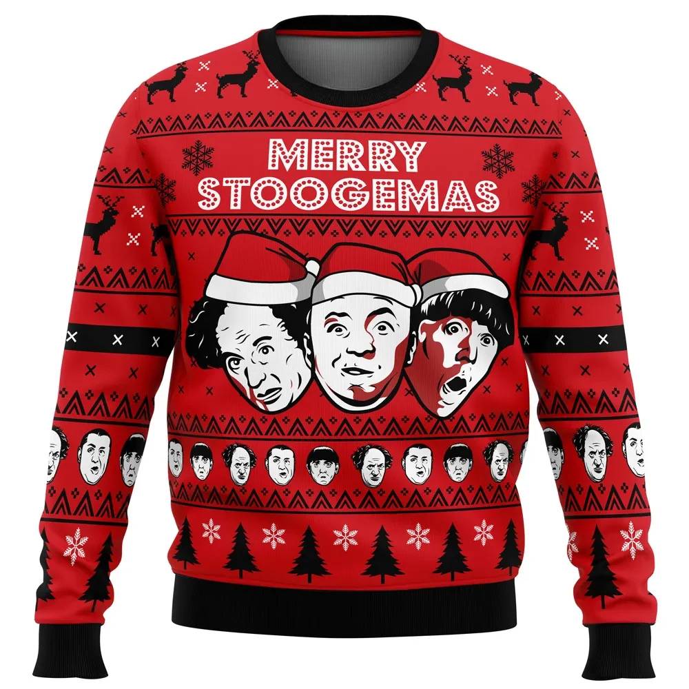 Merry Stoogemas 3 Stooges Ugly Christmas Sweater, The Three Stooges Larry Moe and Curly Funny Holiday Sweater, Classic Comedy Xmas Gift