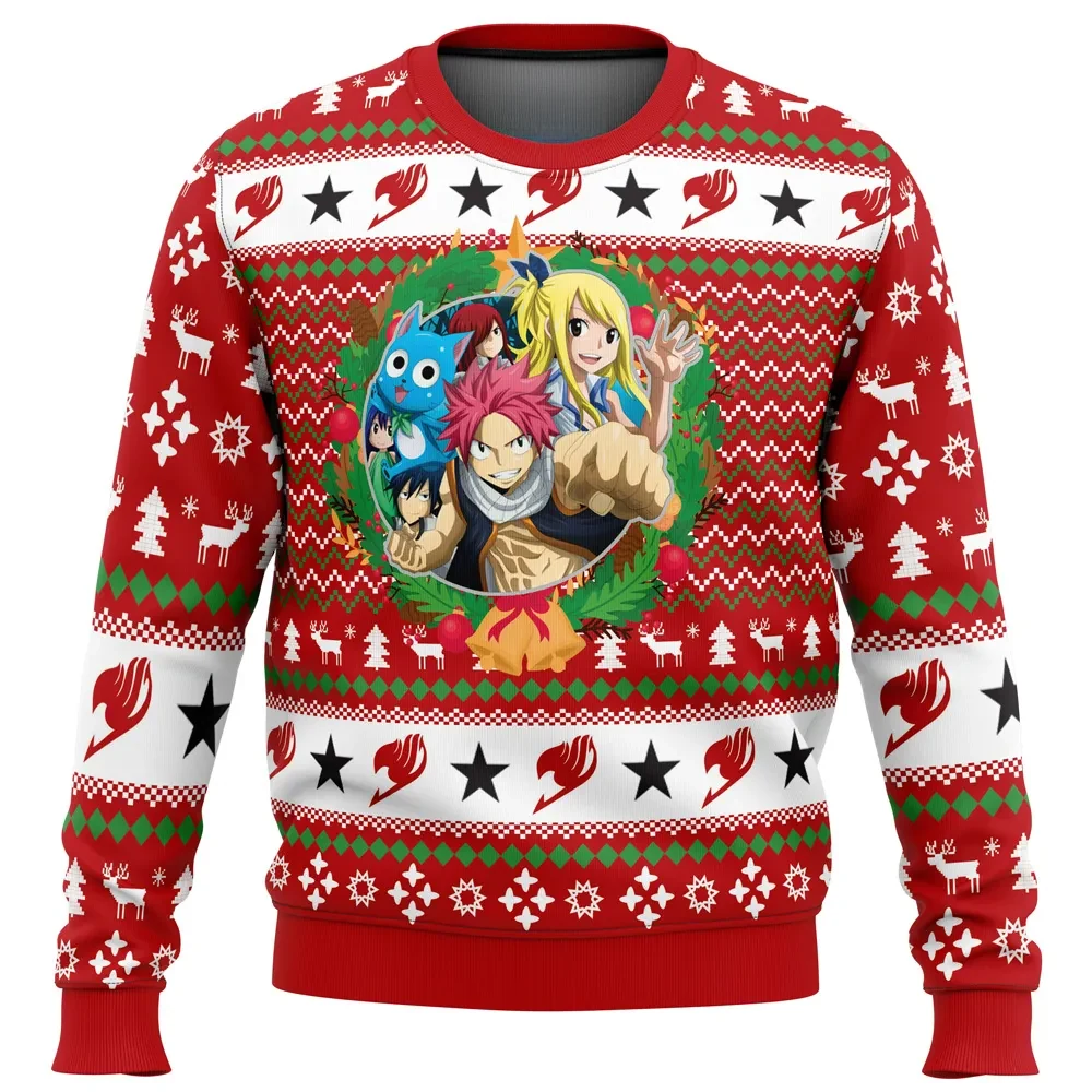 A Christmas Tail Fairy Tail Ugly Christmas Sweater, Natsu Lucy Happy Holiday Sweater, Anime Xmas Gift for Erza and Gray Fans, Unisex Pullover