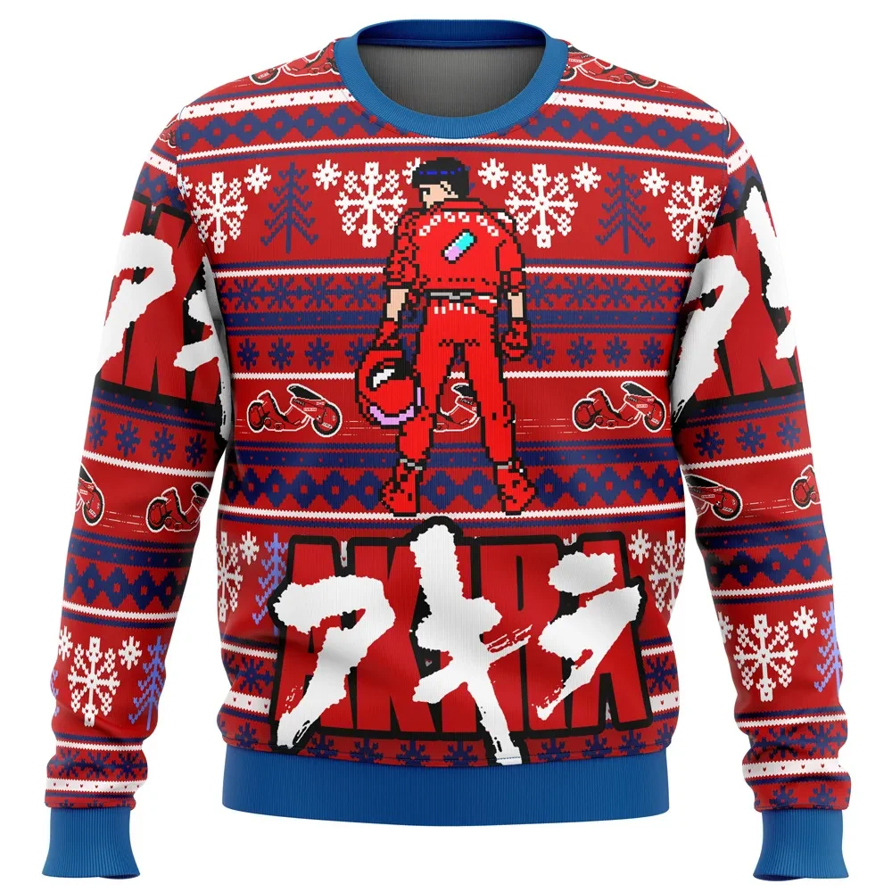 Akira Kaneda Ugly Christmas Sweater, Akira Holiday Sweater, Anime Xmas Gift, Red Motorcycle Pixel Art Unisex All Over Print Crewneck Pullover