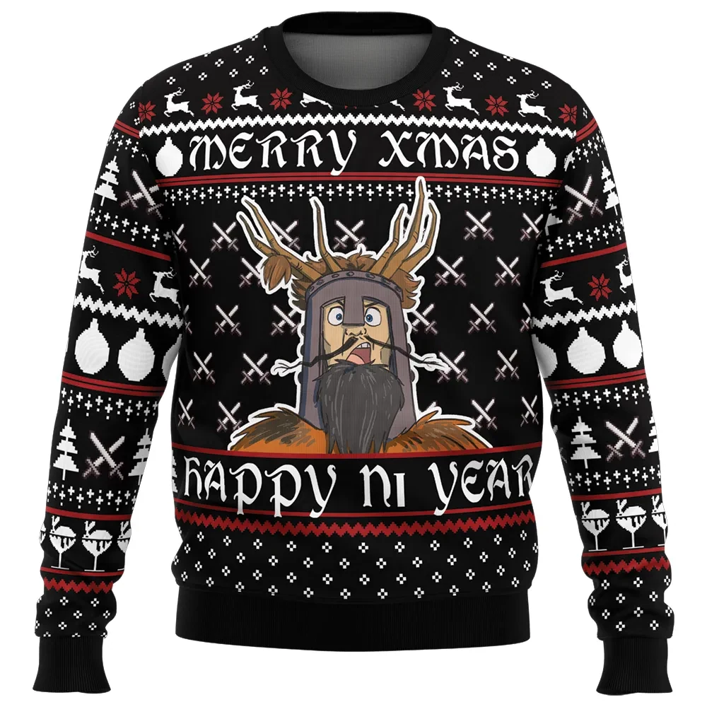 Merry Xmas Happy Ni Year Monty Python Ugly Christmas Sweater, Knights Who Say Ni Movie Holiday Sweater, Unisex Xmas Jumper