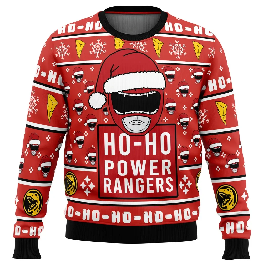 Red Ranger Ho-Ho Power Rangers Ugly Christmas Sweater, Mighty Morphin Holiday Sweater, Funny 90s TV Show Xmas Gift for Retro Fans