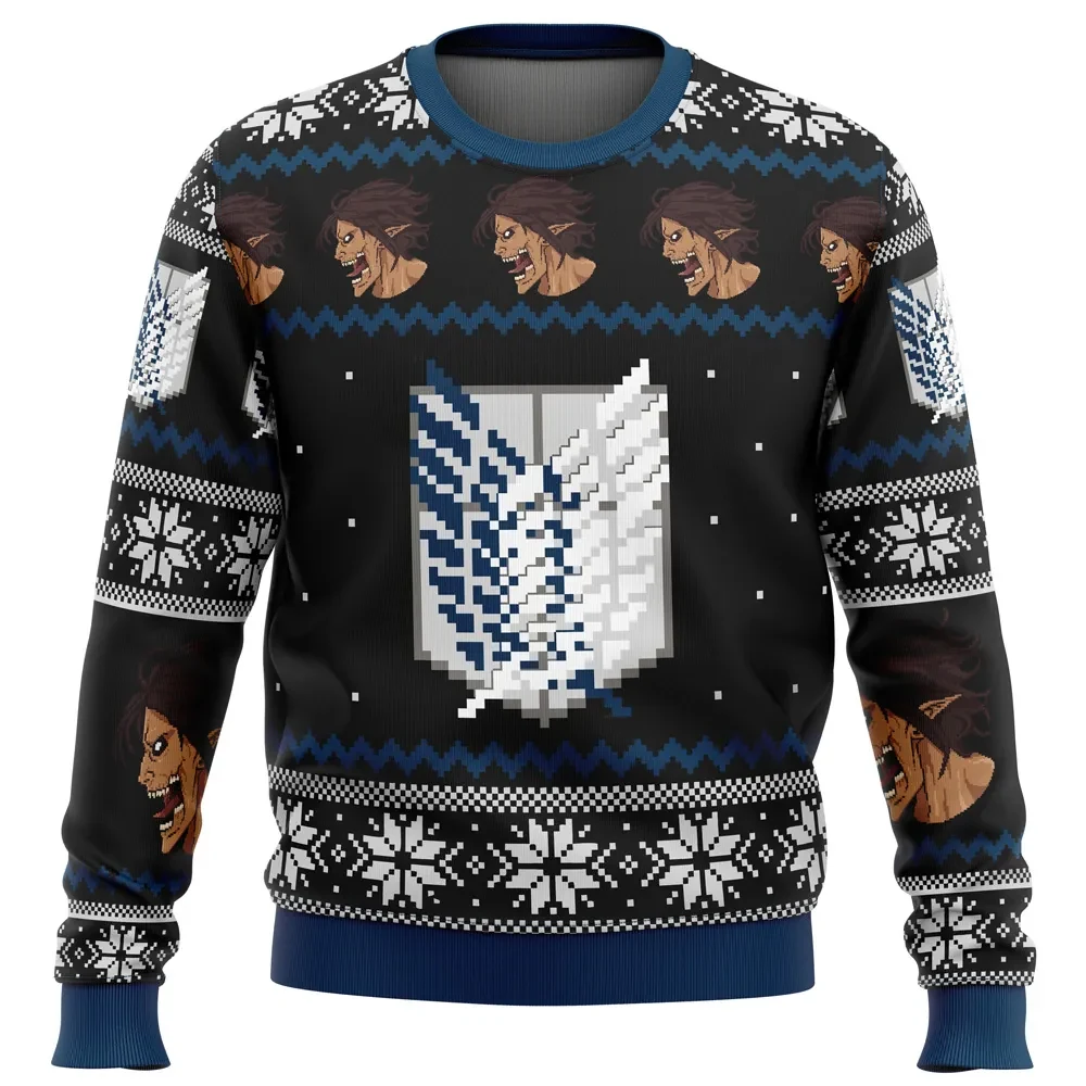 Attack on Titan Survey Corps Ugly Christmas Sweater, Wings of Freedom Holiday Sweater, Eren Titan Anime Xmas Gift, Unisex All Over Print Top