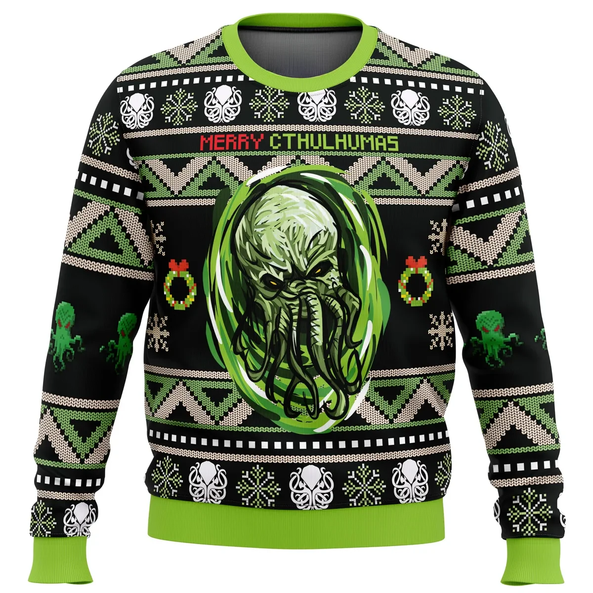 Merry Cthulhumas Cthulhu Ugly Christmas Sweater, Lovecraft Horror Tentacle Monster Holiday Sweater, Funny Geek Xmas Gift, Unisex Pullover