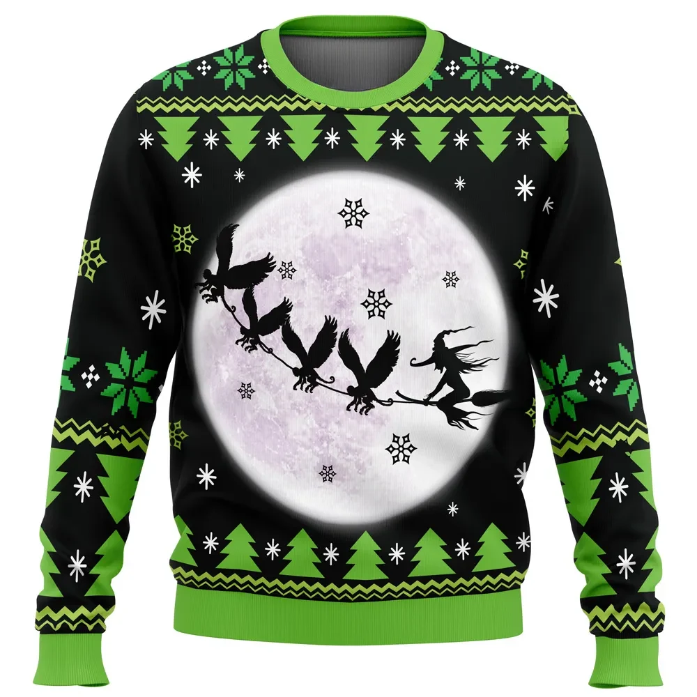 Wicked The Musical Ugly Christmas Sweater, Wicked Witch Holiday Sweater, Witch on a Broom with Flying Monkeys, Broadway Musical Xmas Gift
