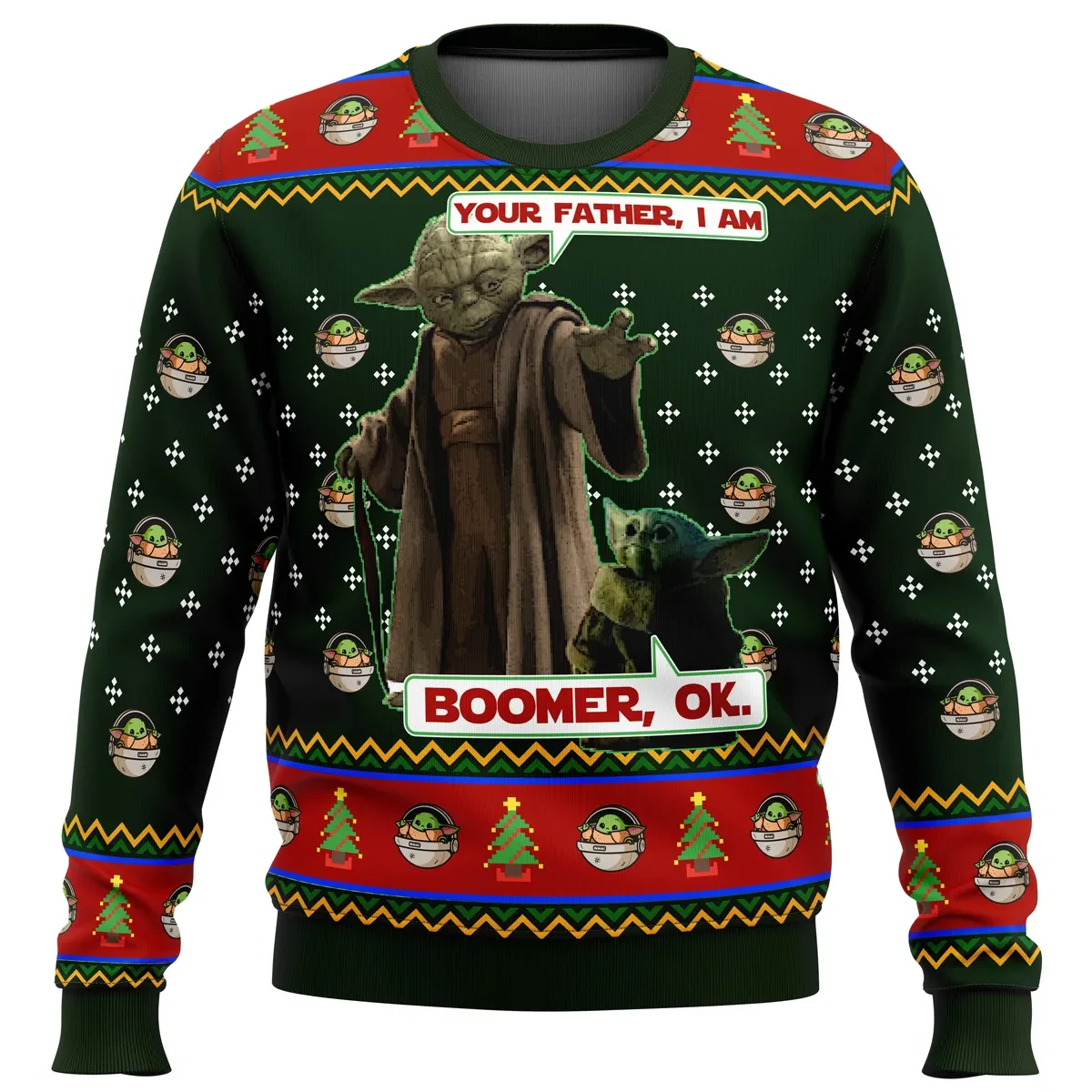 Baby Yoda Grogu Boomer Star Wars Ugly Christmas Sweater, Your Father I Am Boomer Ok Holiday Sweater, Unisex All Over Print Movie Xmas Jumper