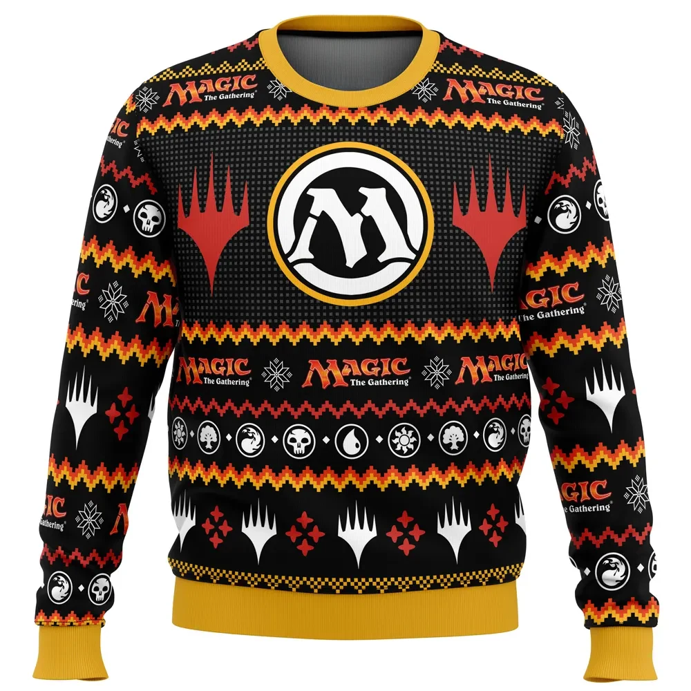 Magic Arena Magic the Gathering Ugly Christmas Sweater, MTG Mana Symbols Holiday Sweater, Unisex Card Gamer Xmas Gift for Planeswalkers