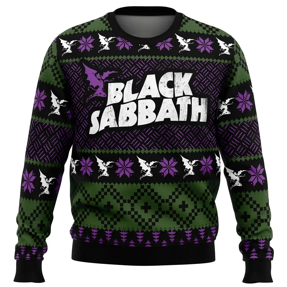 Black Sabbath Ugly Christmas Sweater, Heavy Metal Band Logo Holiday Sweatshirt, Unisex All Over Print Rock Music Xmas Gift for Metalheads