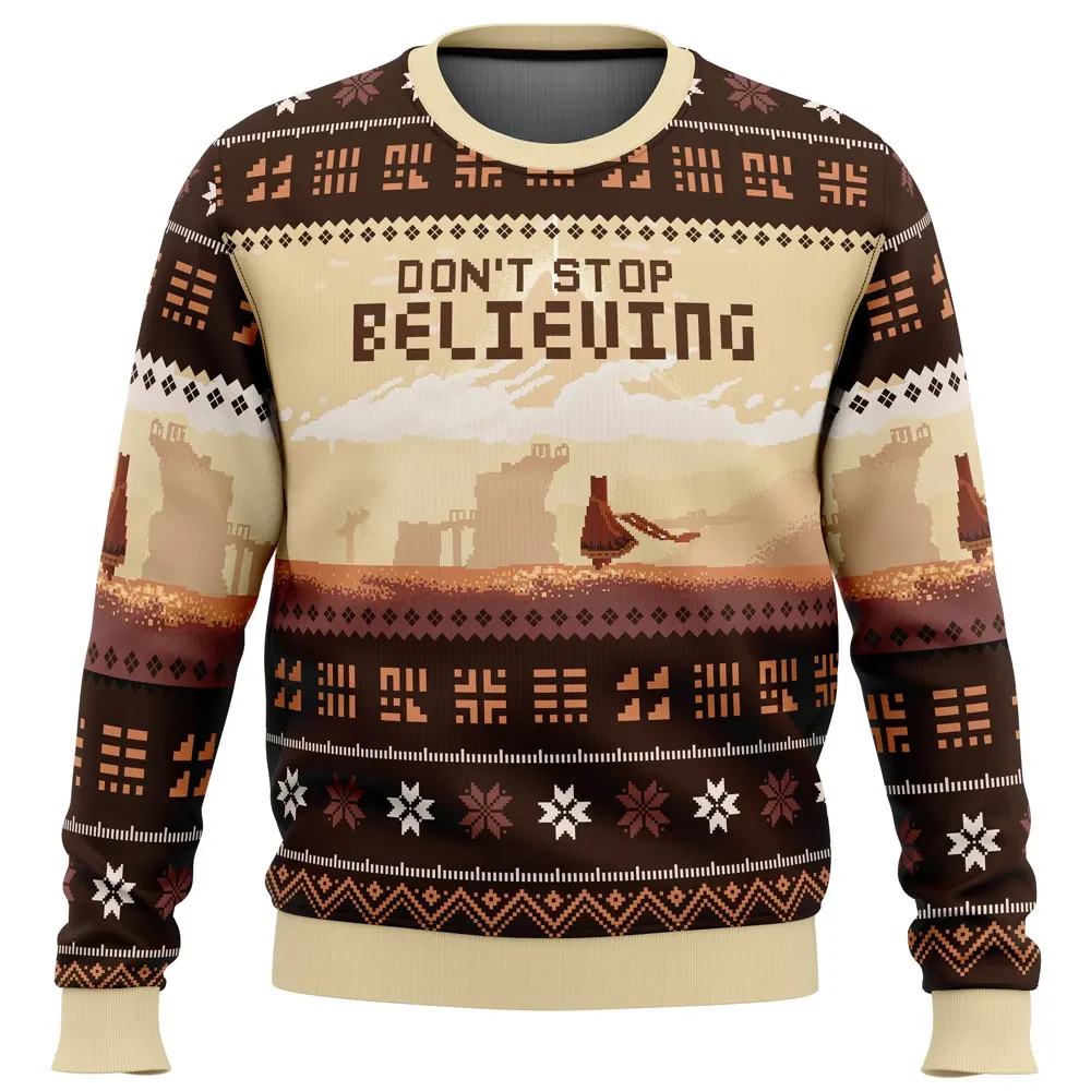 Don't Stop Believing Journey Ugly Christmas Sweater, Journey Video Game Holiday Sweater, Desert Traveler Design, Gamer Xmas Gift for Fans