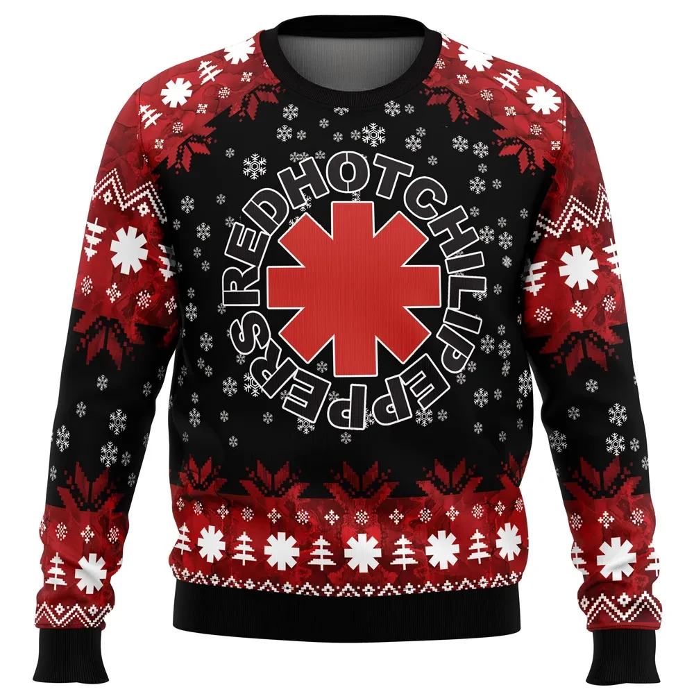 Red Hot Chili Peppers Ugly Christmas Sweater, RHCP Asterisk Logo Band Holiday Sweater, Unisex All Over Print Rock Music Xmas Gift for Fans