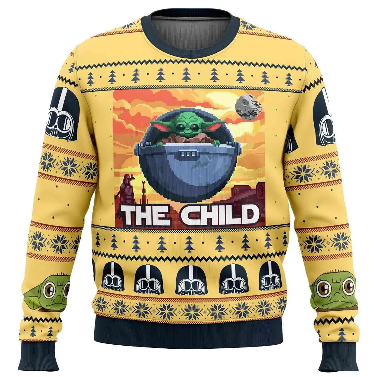 Baby Yoda The Child Mandalorian Star Wars Ugly Christmas Sweater, Grogu Holiday Sweater, Pixel Floating Pram Design, Movie Xmas Gift for Fans