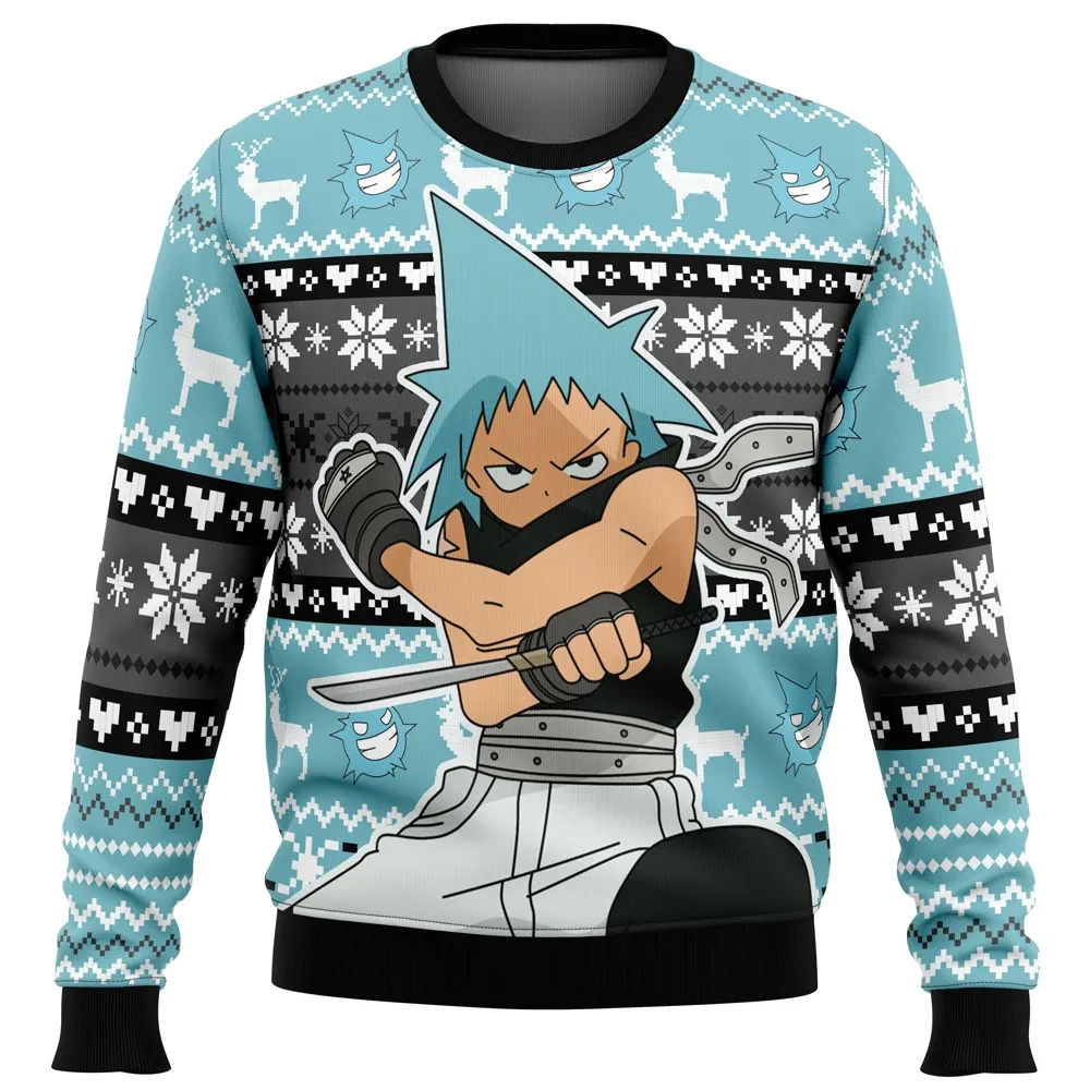 Christmas Black Star Soul Eater Ugly Christmas Sweater, Soul Eater Anime Holiday Sweater, Tsubaki Meister Shonen Anime Xmas Gift for Fans