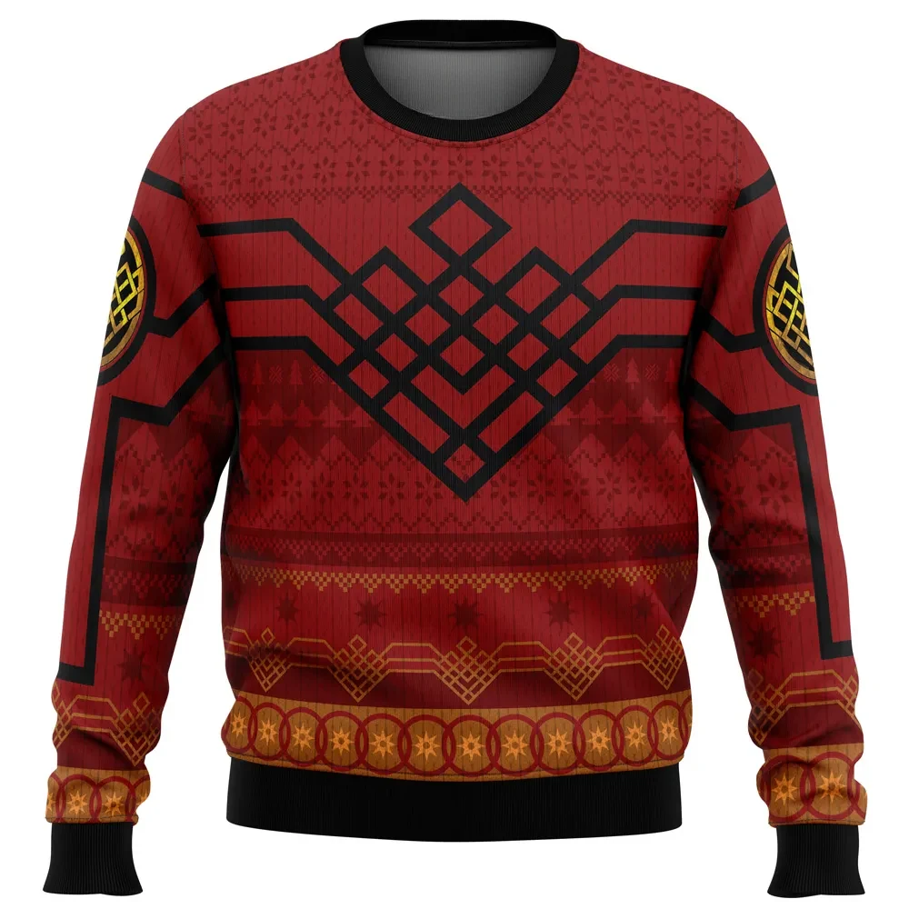 Ten Golden Rings Shang-Chi Marvel Ugly Christmas Sweater, Red Hero Suit Cosplay Holiday Sweatshirt, Superhero Movie Xmas Party Gift for Fans