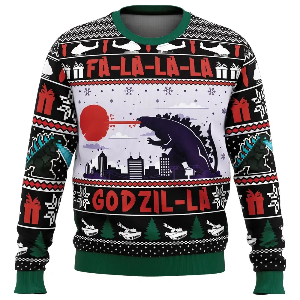 Fa La La La Godzil-La Godzilla Ugly Christmas Sweater, Kaiju Movie Holiday Sweater, Unisex All Over Print Pullover, Funny Xmas Gift