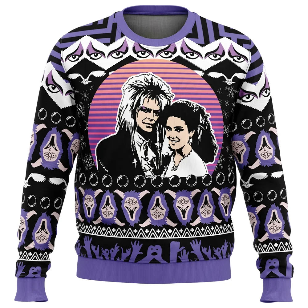 Happy Ending Labyrinth Ugly Christmas Sweater, Jareth the Goblin King and Sarah Movie Holiday Sweatshirt, Unisex 80s Fantasy Xmas Gift