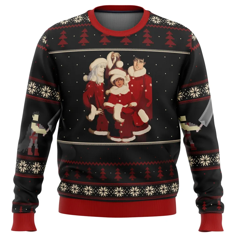Berserk Holiday Ugly Christmas Sweater, Guts Griffith Casca Christmas Sweater, Band of the Hawk in Santa Outfits, Dark Fantasy Anime Xmas Gift