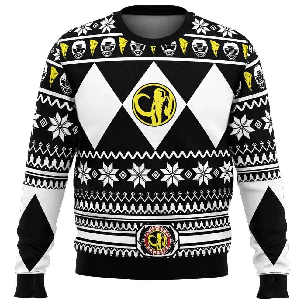 Mighty Morphin Black Ranger Ugly Christmas Sweater, Power Rangers Holiday Sweater, Mastodon Power Coin TV Show Xmas Gift for 90s Fans