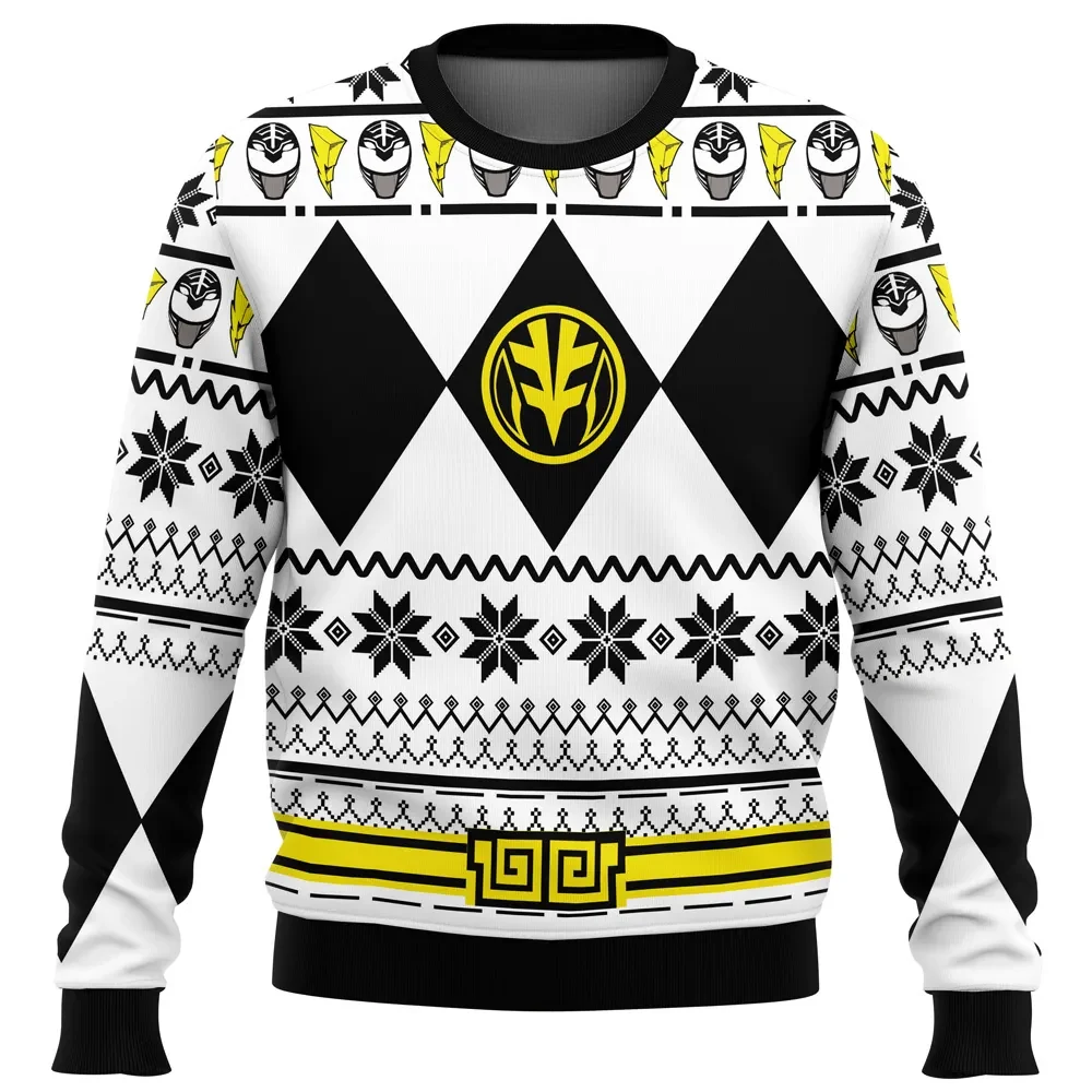 Mighty Morphin White Ranger Power Rangers Ugly Christmas Sweater, White Ranger Holiday Sweater, 90s TV Show All Over Print Xmas Sweater