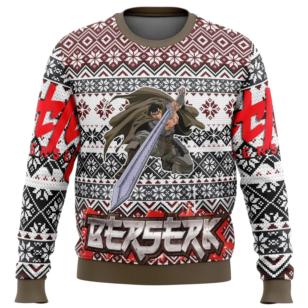 Berserk Guts Ugly Christmas Sweater, Dragon Slayer Holiday Sweater, Brand of Sacrifice Fair Isle Dark Fantasy Anime Xmas Gift for Manga Fans
