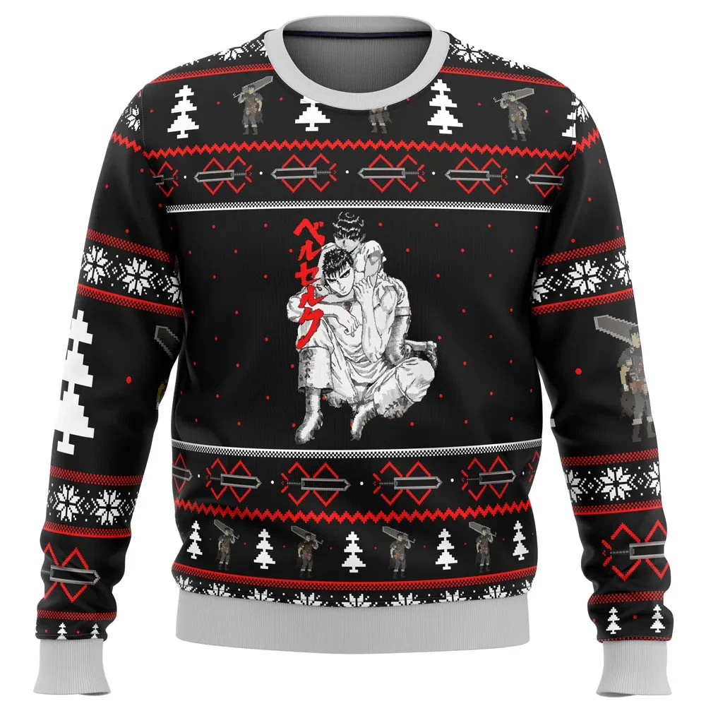 Berserk Guts and Casca Ugly Christmas Sweater, Berserk Holiday Sweater, Dark Fantasy Manga Unisex All Over Print Sweatshirt, Anime Xmas Gift