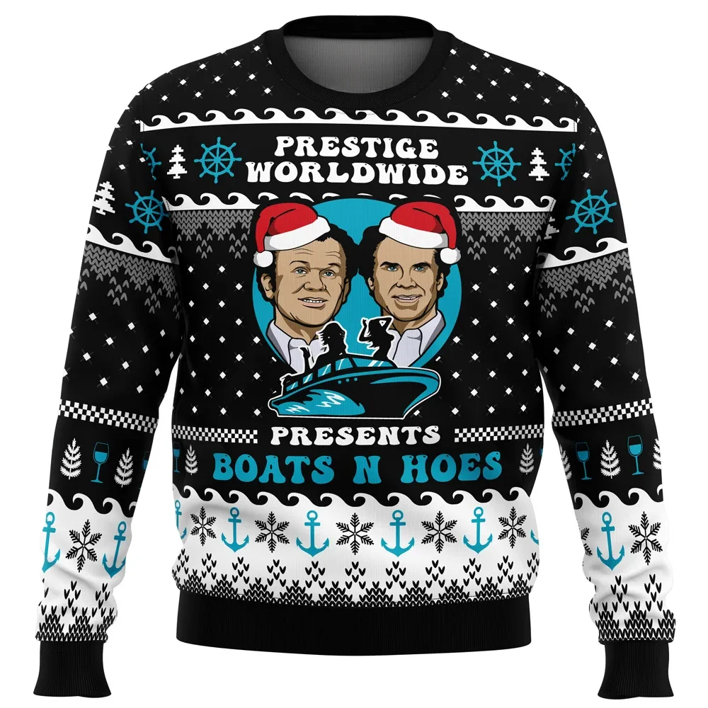 Prestige Worldwide Boats N Hoes Step Brothers Ugly Christmas Sweater, Funny Comedy Movie Holiday Sweater, Unisex All Over Print Xmas Sweater
