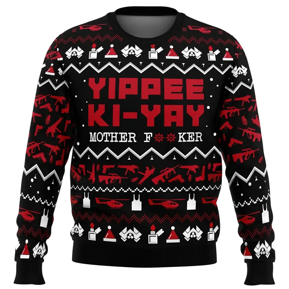 Yippee Ki Yay Die Hard Ugly Christmas Sweater, Christmas Movie Holiday Sweater, Nakatomi Plaza and Helicopters Pullover, Funny Xmas Gift